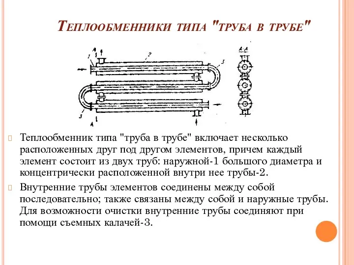 Теплообменники типа "труба в трубе" Теплообменник типа "труба в трубе" включает