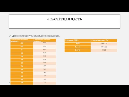 4. РАСЧЁТНАЯ ЧАСТЬ Датчик температуры охлаждающей жидкости. Датчик давления масла.