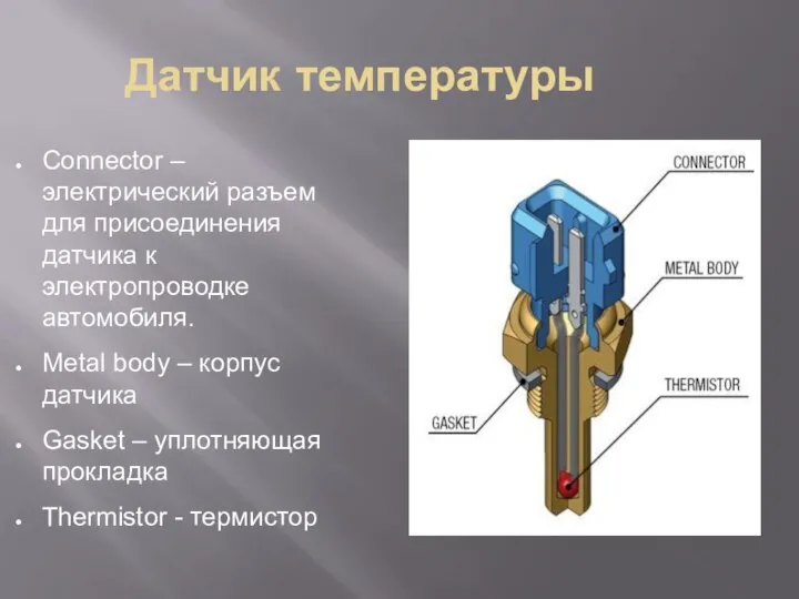 Датчик температуры Connector – электрический разъем для присоединения датчика к электропроводке