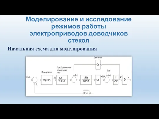 Моделирование и исследование режимов работы электроприводов доводчиков стекол Начальная схема для моделирования