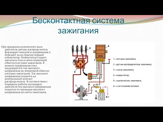 Бесконтактная система зажигания При вращении коленчатого вала двигателя датчик-распределитель формирует импульсы