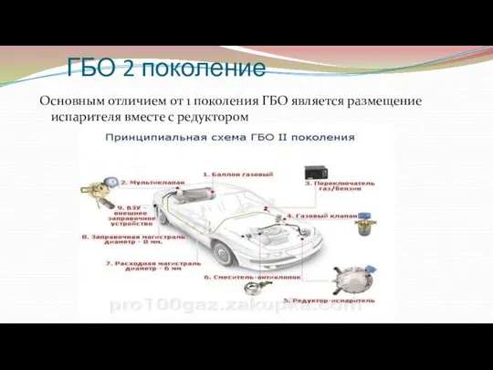 ГБО 2 поколение Основным отличием от 1 поколения ГБО является размещение испарителя вместе с редуктором