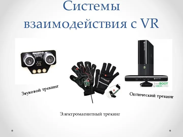 Системы взаимодействия с VR Оптический трекинг Звуковой трекинг Электромагнитный трекинг