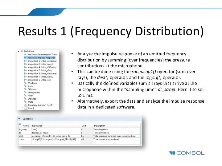 Results 1 (Frequency Distribution) Analyze the impulse response of an emitted