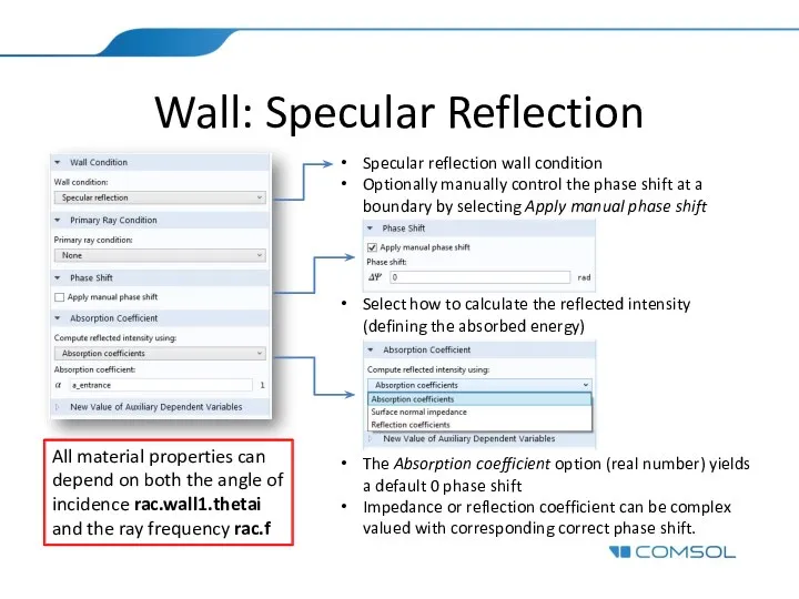 Wall: Specular Reflection Specular reflection wall condition Optionally manually control the