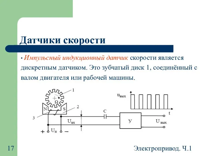 Электропривод. Ч.1 Датчики скорости • Импульсный индукционный датчик скорости является дискретным