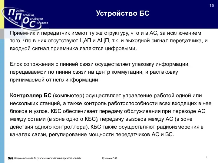 Еремеев О.И. * Устройство БС Приемник и передатчик имеют ту же