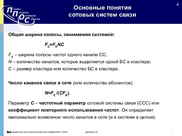 Еремеев О.И. * Основные понятия сотовых систем связи Общая ширина полосы,