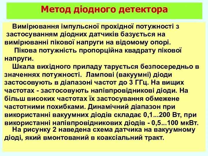 Метод діодного детектора Вимірювання імпульсної прохідної потужності з застосуванням діодних датчиків