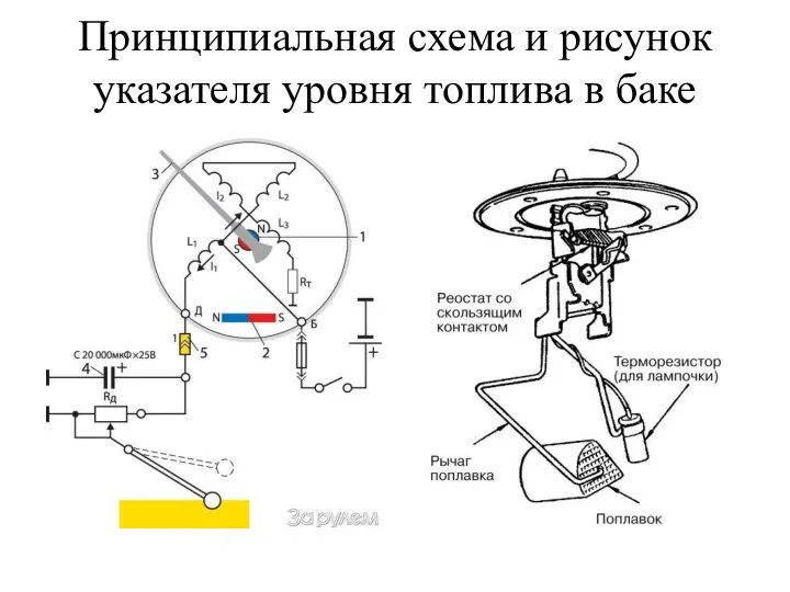 Принципиальная схема и рисунок указателя уровня топлива в баке