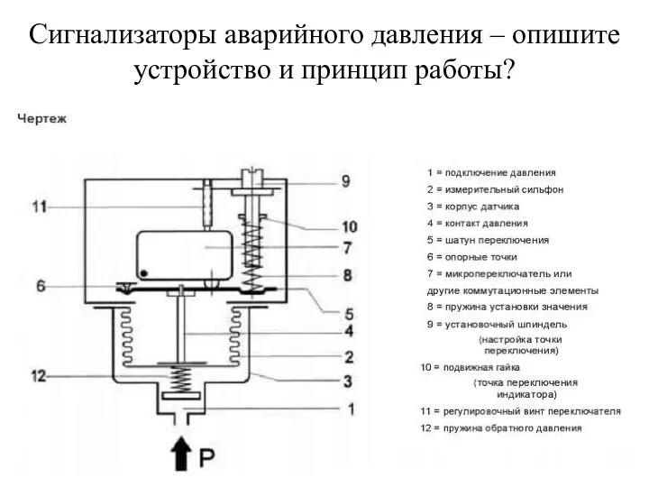 Сигнализаторы аварийного давления – опишите устройство и принцип работы?