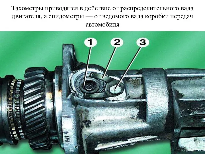 Тахометры приводятся в действие от распределительного вала двигателя, а спидометры —