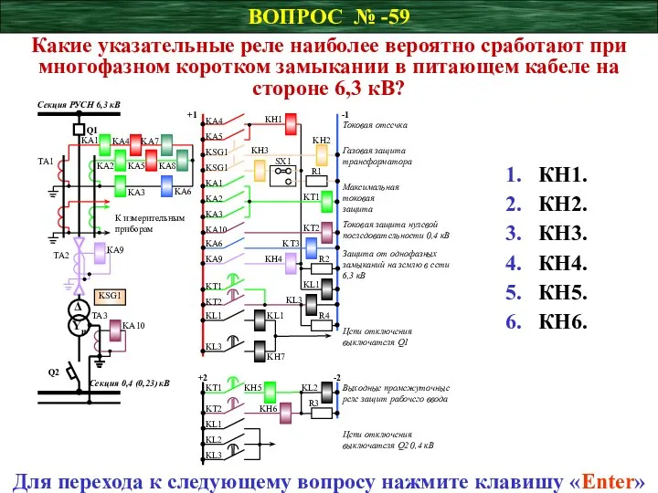 ВОПРОС № -59 Какие указательные реле наиболее вероятно сработают при многофазном