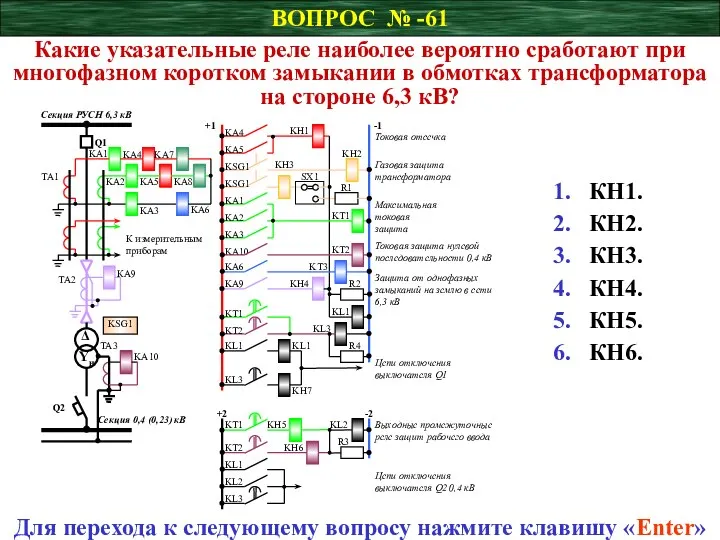 ВОПРОС № -61 Какие указательные реле наиболее вероятно сработают при многофазном