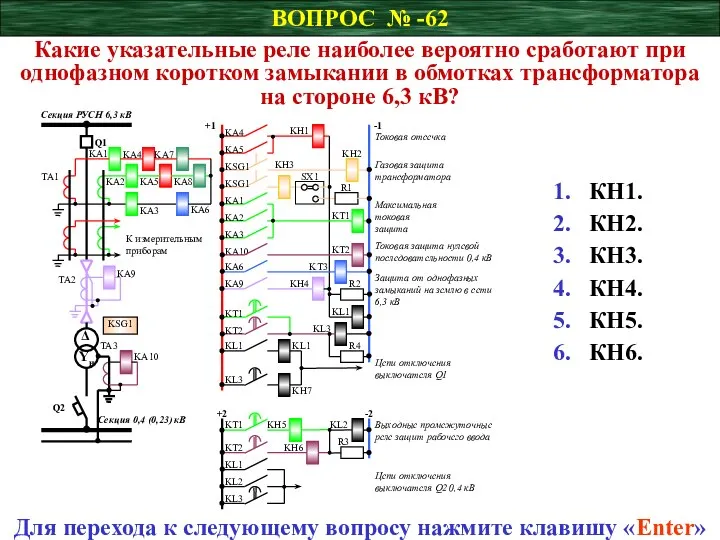 ВОПРОС № -62 Какие указательные реле наиболее вероятно сработают при однофазном