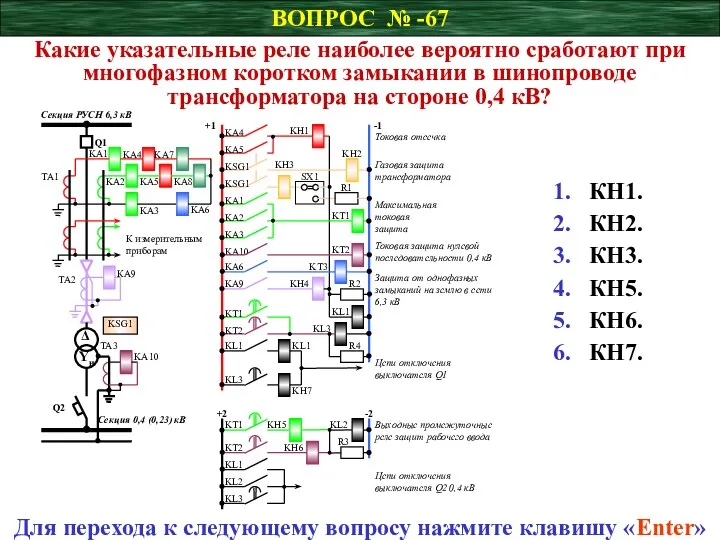 ВОПРОС № -67 Какие указательные реле наиболее вероятно сработают при многофазном