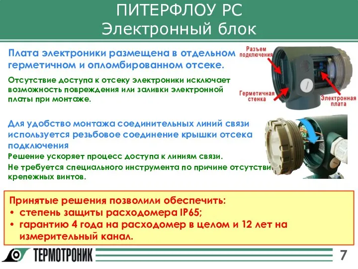 ПИТЕРФЛОУ РС Электронный блок Плата электроники размещена в отдельном герметичном и