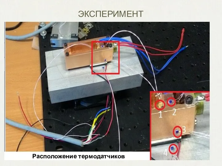 Расположение термодатчиков ЭКСПЕРИМЕНТ