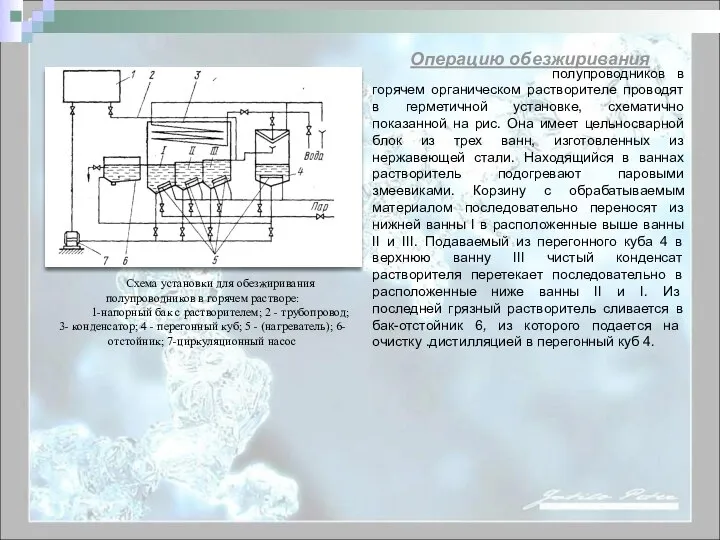 полупроводников в горячем органическом растворителе проводят в герметичной установке, схематично показанной