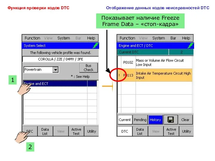 2 1 Показывает наличие Freeze Frame Data – «стоп-кадра» Функция проверки