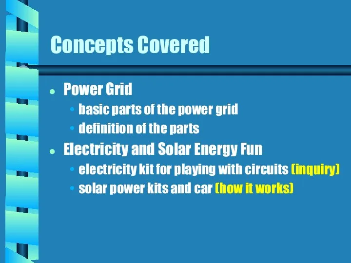 Concepts Covered Power Grid basic parts of the power grid definition