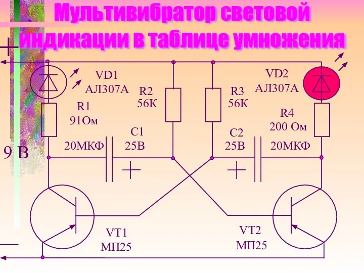 Мультивибратор световой индикации в таблице умножения