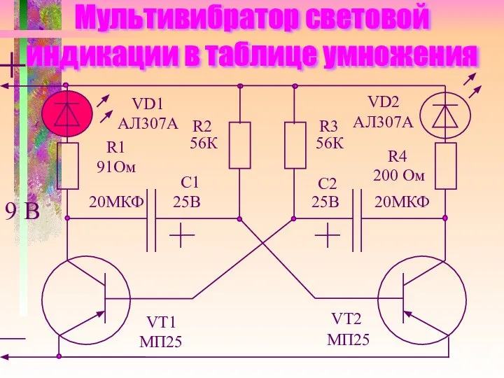 Мультивибратор световой индикации в таблице умножения