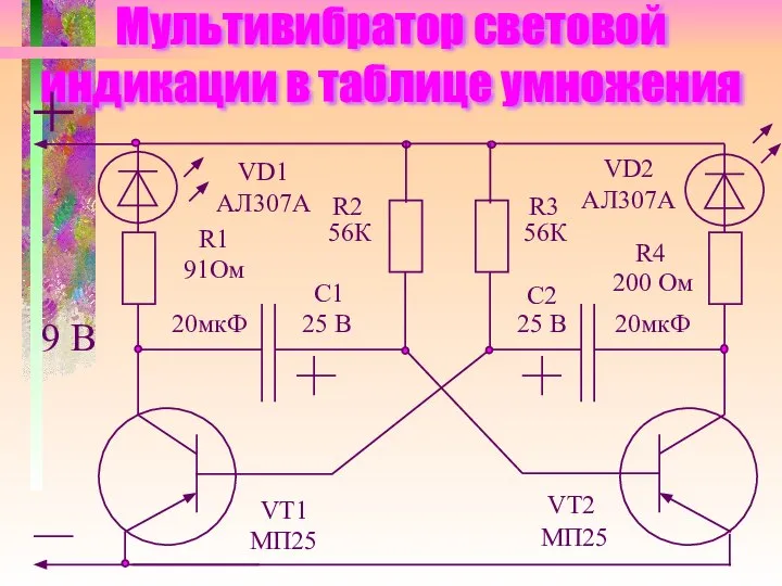 Мультивибратор световой индикации в таблице умножения