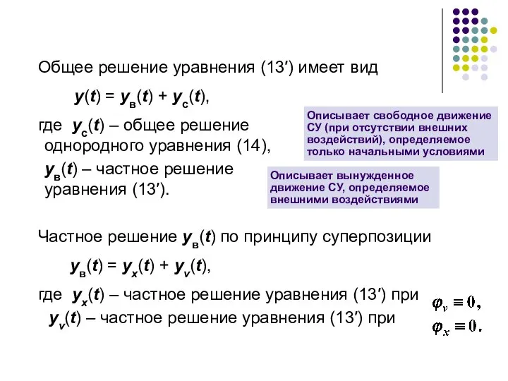 Общее решение уравнения (13′) имеет вид y(t) = yв(t) + yс(t),