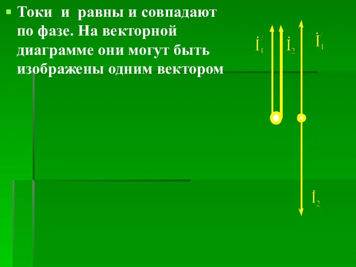 Токи и равны и совпадают по фазе. На векторной диаграмме они могут быть изображены одним вектором