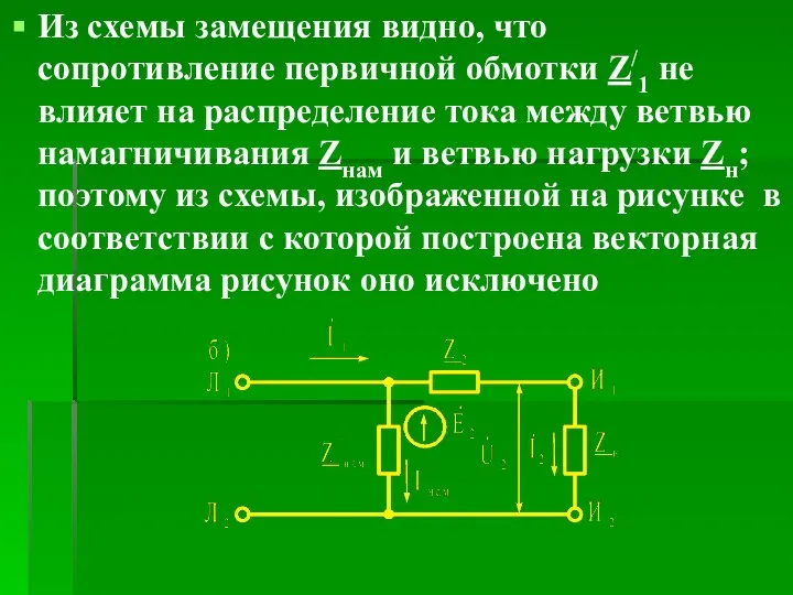 Из схемы замещения видно, что сопротивление первичной обмотки Z/1 не влияет