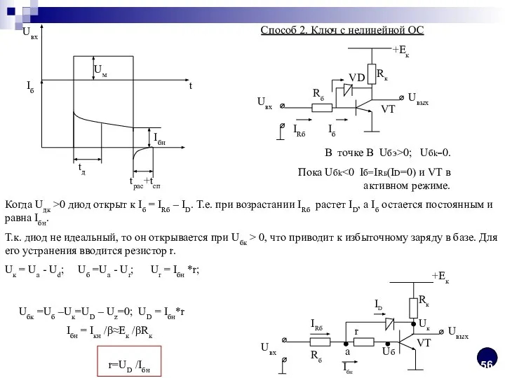 Uм t Iб Uвх tд tрас+tсп Iбн Способ 2. Ключ с