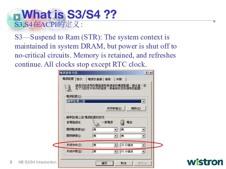 What is S3/S4 ?? S3,S4在ACPI的定义： S3—Suspend to Ram (STR): The system