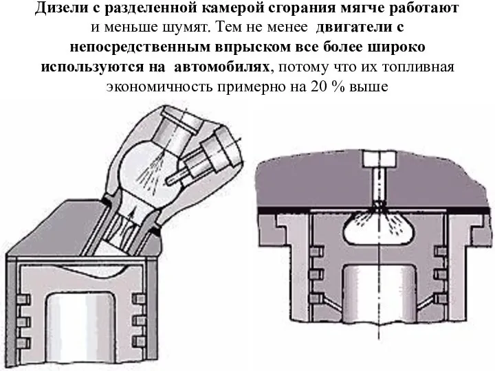 Дизели с разделенной камерой сгорания мягче работают и меньше шумят. Тем