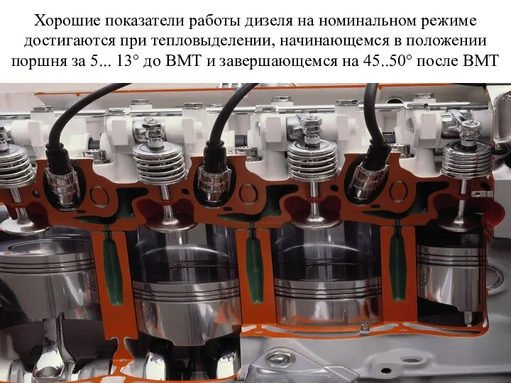 Хорошие показатели работы дизеля на номинальном режиме достигаются при тепловыделении, начинающемся