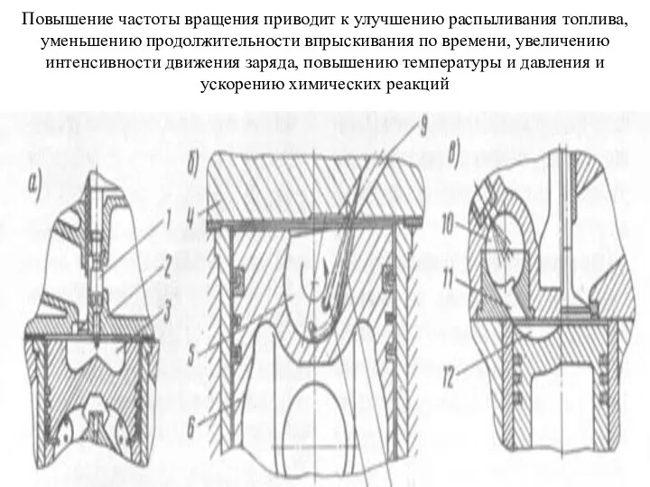 Повышение частоты вращения приводит к улучшению распыливания топлива, уменьшению продолжительности впрыскивания