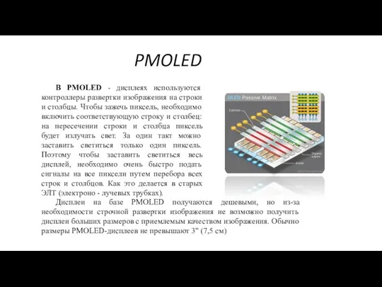 PMOLED В PMOLED - дисплеях используются контроллеры развертки изображения на строки