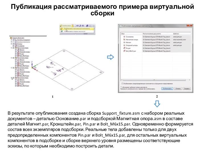 Публикация рассматриваемого примера виртуальной сборки В результате опубликования создана сборка Support_fixture.asm