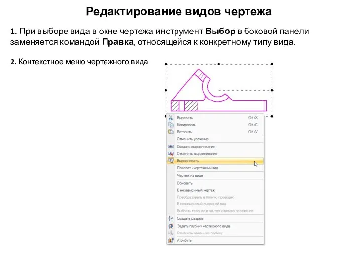 Редактирование видов чертежа 1. При выборе вида в окне чертежа инструмент