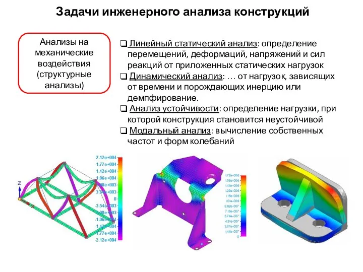 Задачи инженерного анализа конструкций Линейный статический анализ: определение перемещений, деформаций, напряжений