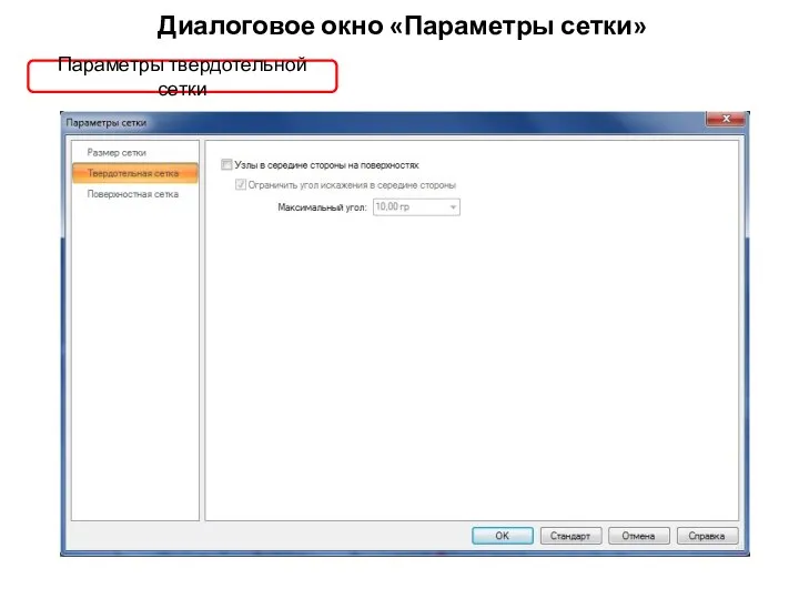 Диалоговое окно «Параметры сетки» Параметры твердотельной сетки