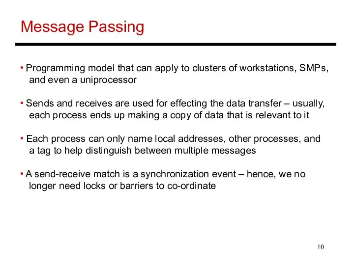 Message Passing Programming model that can apply to clusters of workstations,