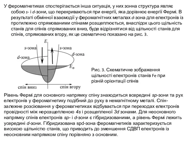 У феромагнетиках спостерігається інша ситуація, у них зонна структура являє собою