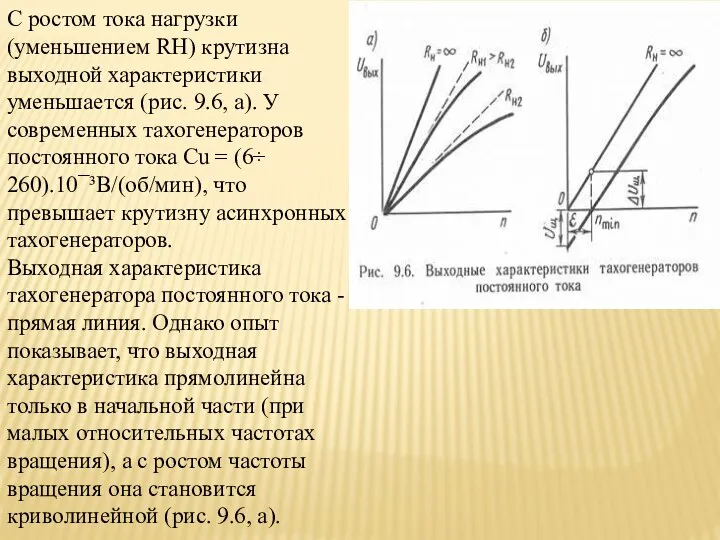 С ростом тока нагрузки (уменьшением RH) крутизна выходной характеристики уменьшается (рис.