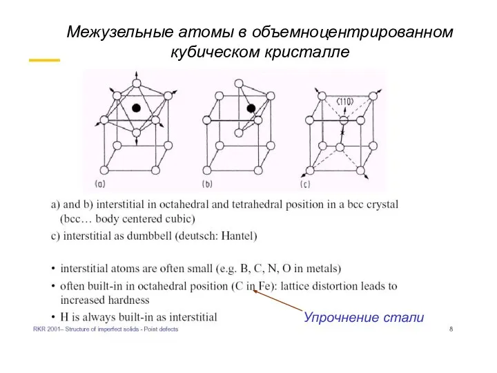 Межузельные атомы в объемноцентрированном кубическом кристалле Упрочнение стали