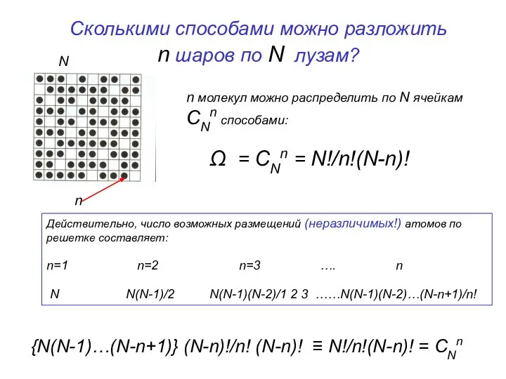 Сколькими способами можно разложить n шаров по N лузам? N n