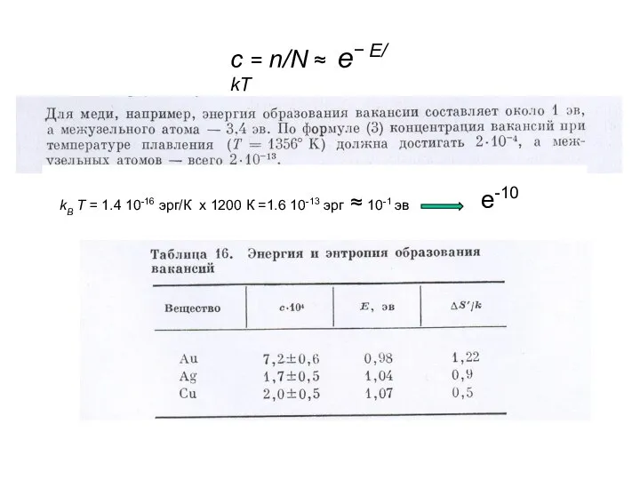 c = n/N ≈ e− E/ kT kB T = 1.4