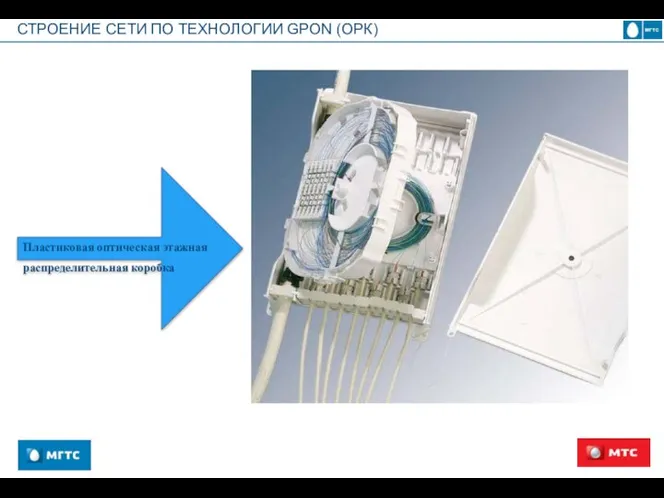 СТРОЕНИЕ СЕТИ ПО ТЕХНОЛОГИИ GPON (ОРК) Пластиковая оптическая этажная распределительная коробка