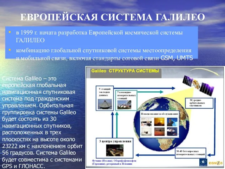 ЕВРОПЕЙСКАЯ СИСТЕМА ГАЛИЛЕО в 1999 г. начата разработка Европейской космической системы