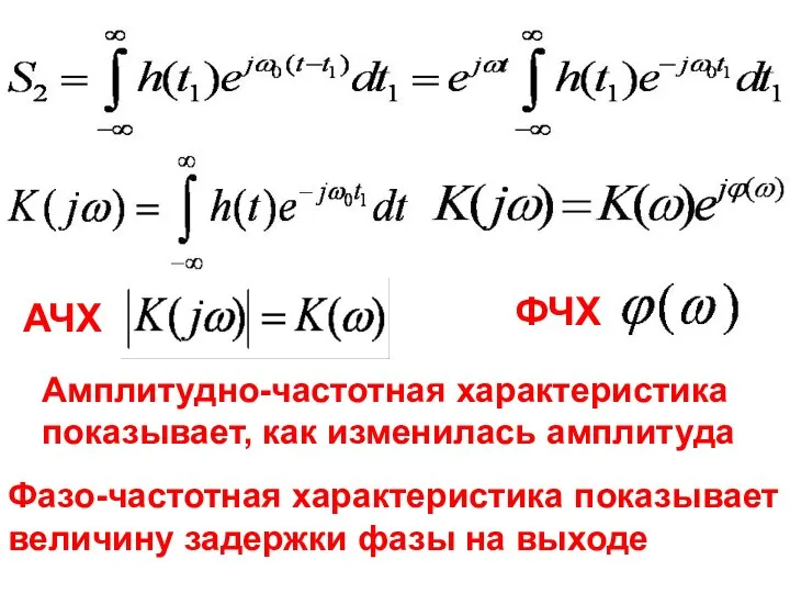 АЧХ ФЧХ Амплитудно-частотная характеристика показывает, как изменилась амплитуда Фазо-частотная характеристика показывает величину задержки фазы на выходе